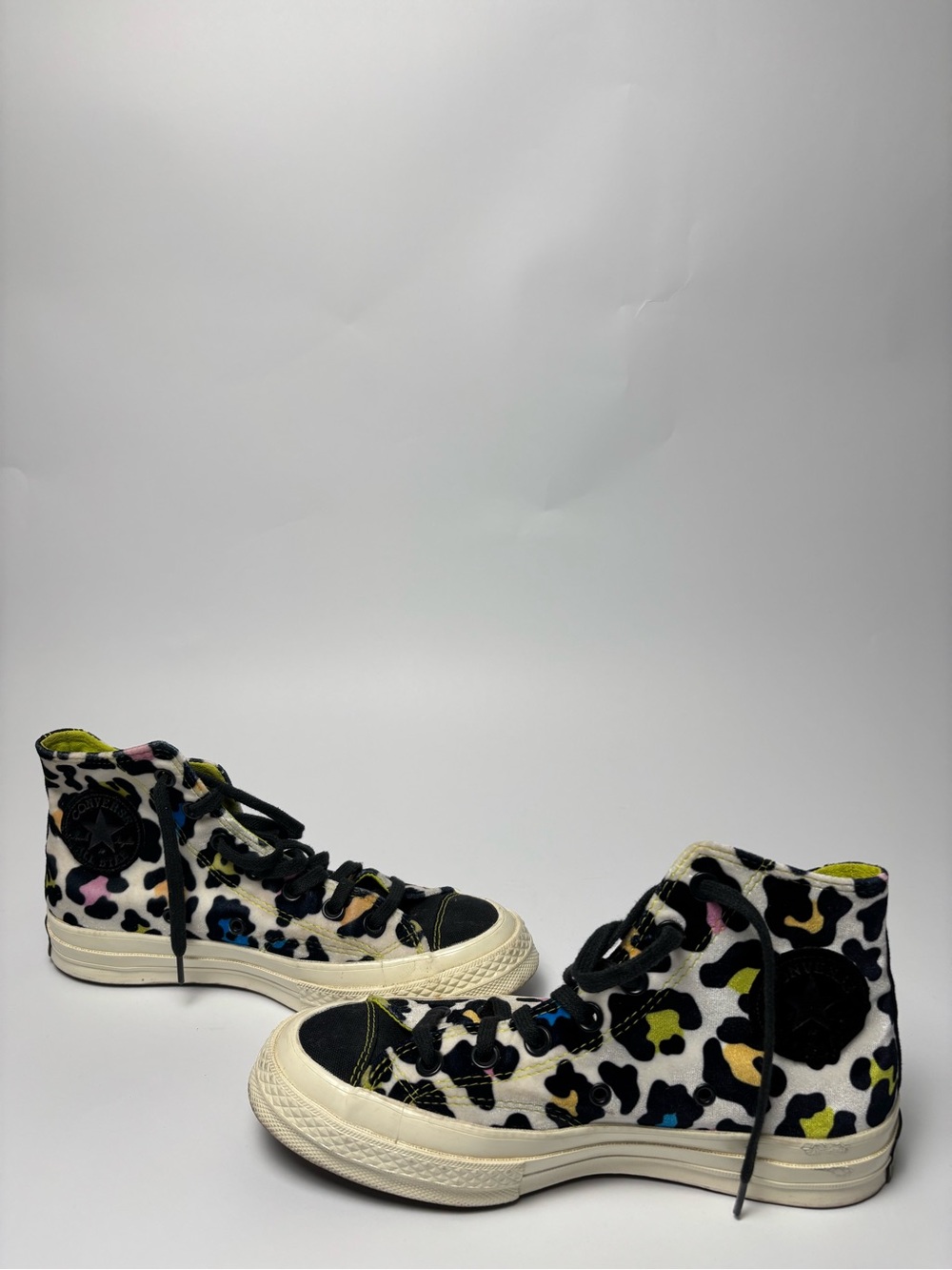 Converse High Tops in White, Black, Pink, Blue & Yellow Leopard Print